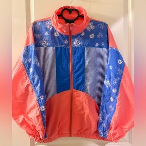 LMS Fashion Design Women’s Vintage Windbreaker Jacket Coral Blue Floral XL